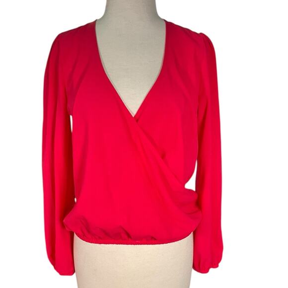 Lovers + Friends Fuchsia V-Neck Wrap Blouse Women’s Size Small Long Sleeve - Picture 1 of 9